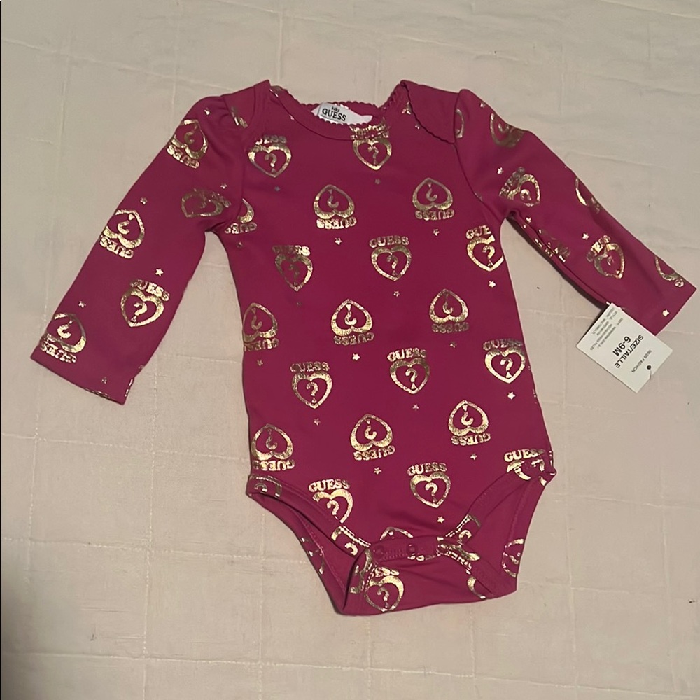 6-9 MONTHS GUESS KIDS PINK AND GOLD ONE PIECE NWT